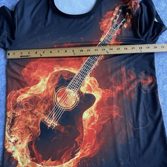 Flaming Guitar Shirt Adult Medium Black Short Sleeve Slinky Gamer Rock‎ Band - Picture 4 of 7